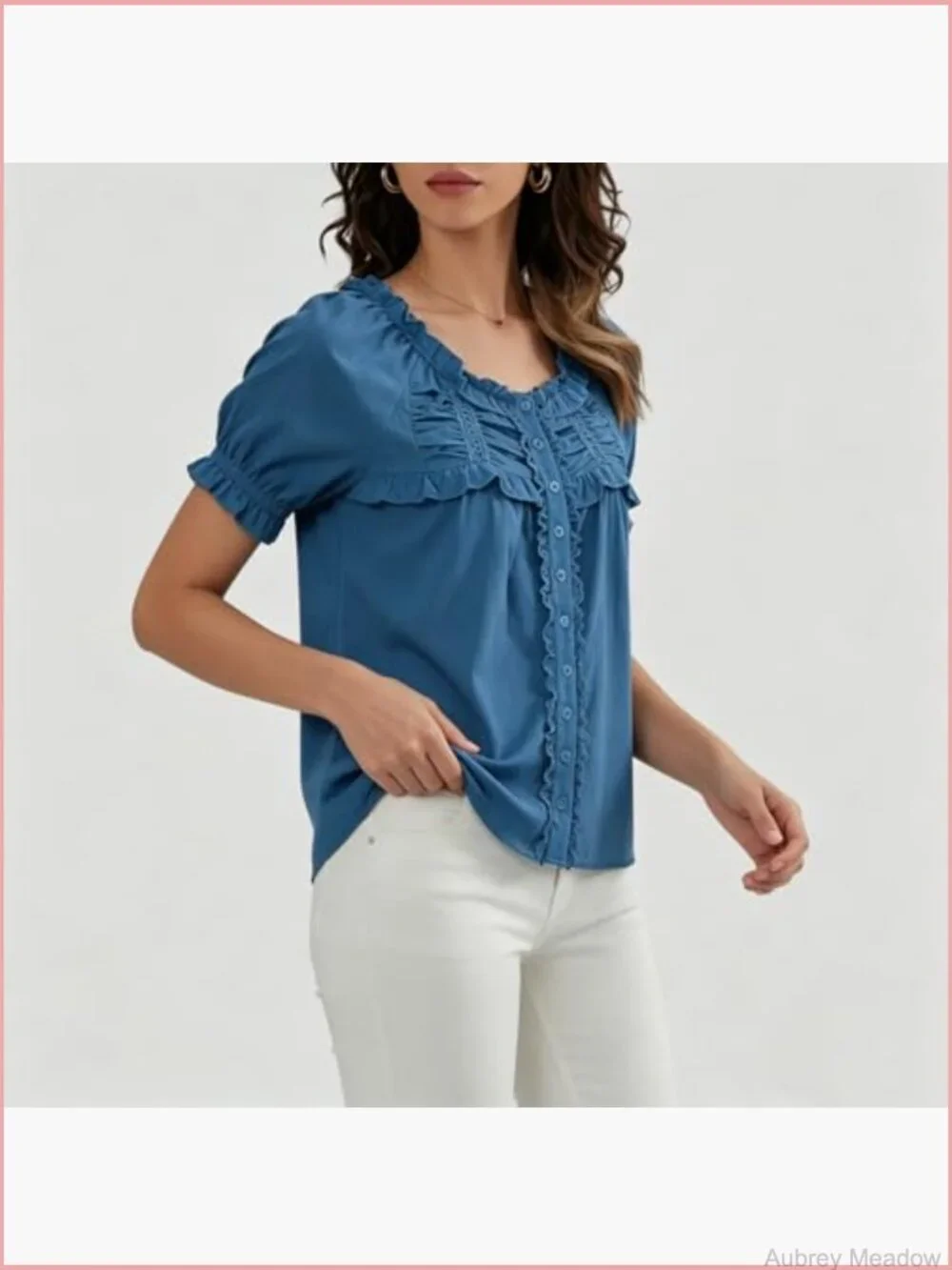 Lace Trim Cardigan Short Sleeve Button Down Ruffle Blouse Boho Y2K Top